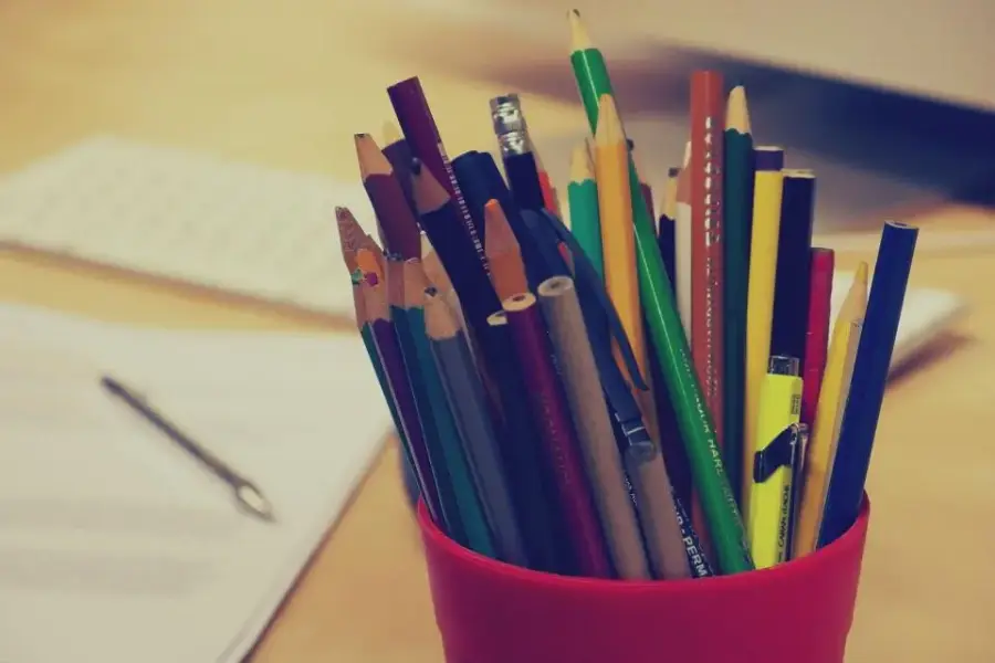 Desk Pen Cup with Assorted Pens